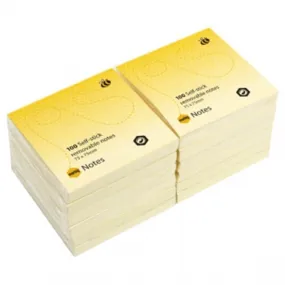 24 Pack Marbig Stick Sticky Notes 100 Sheet 75x75mm Yellow Pack 12