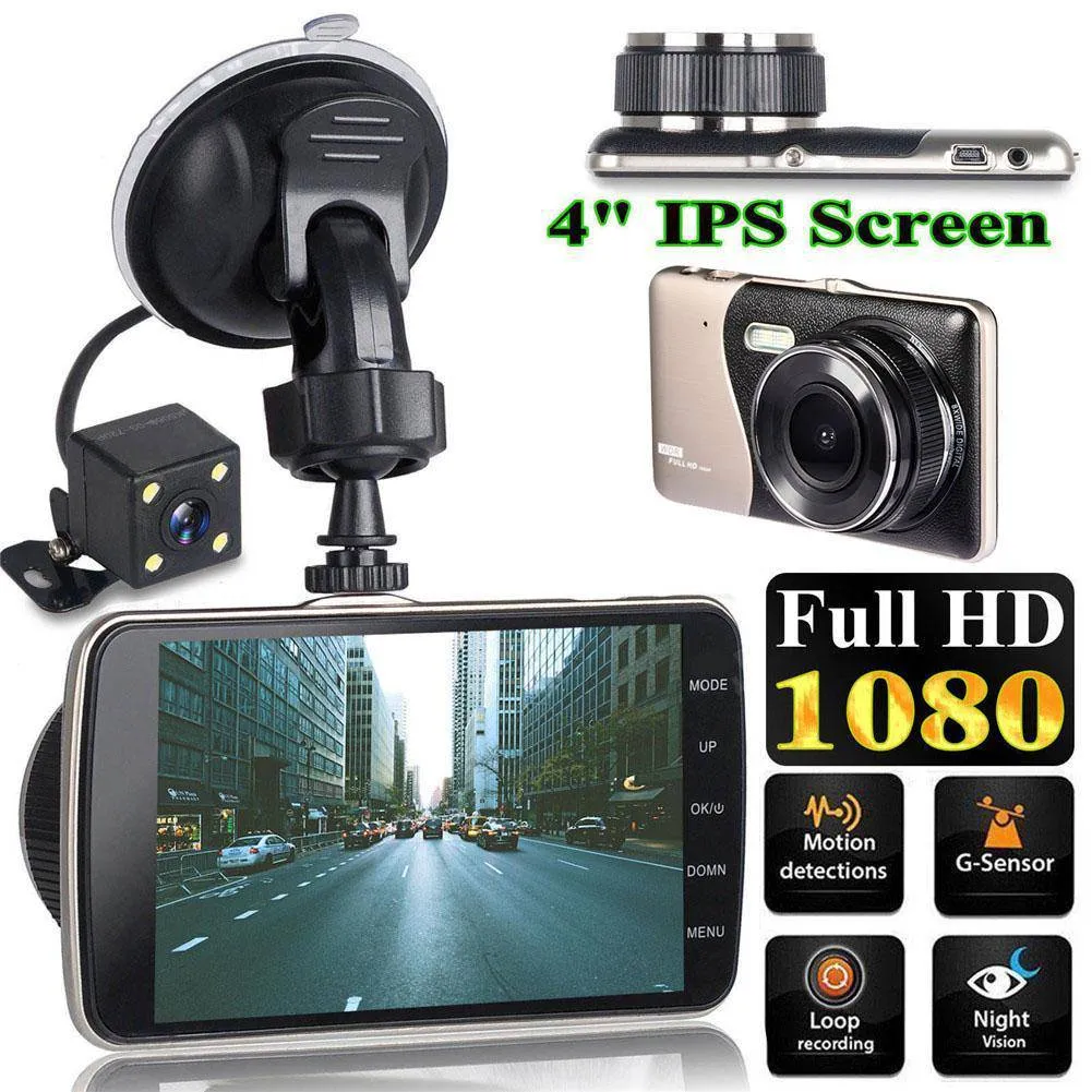 4 Inch LCD Screen 170 Degree Dash Cam Dual Lens HD 1080P Camera Car DVR Vehicle Video Recorder G-Sensor Parking Monitor