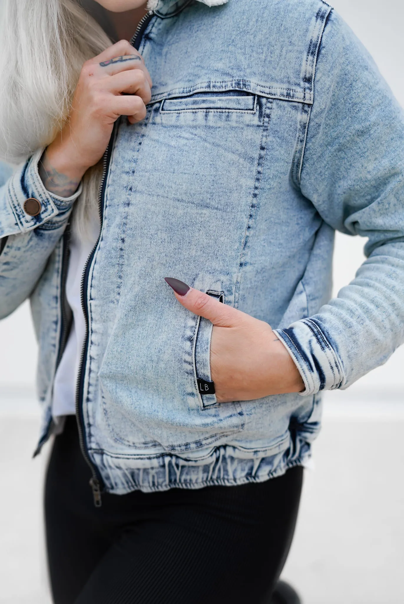 Adult Sherpa Denim Jacket - Light Wash - Imperfect