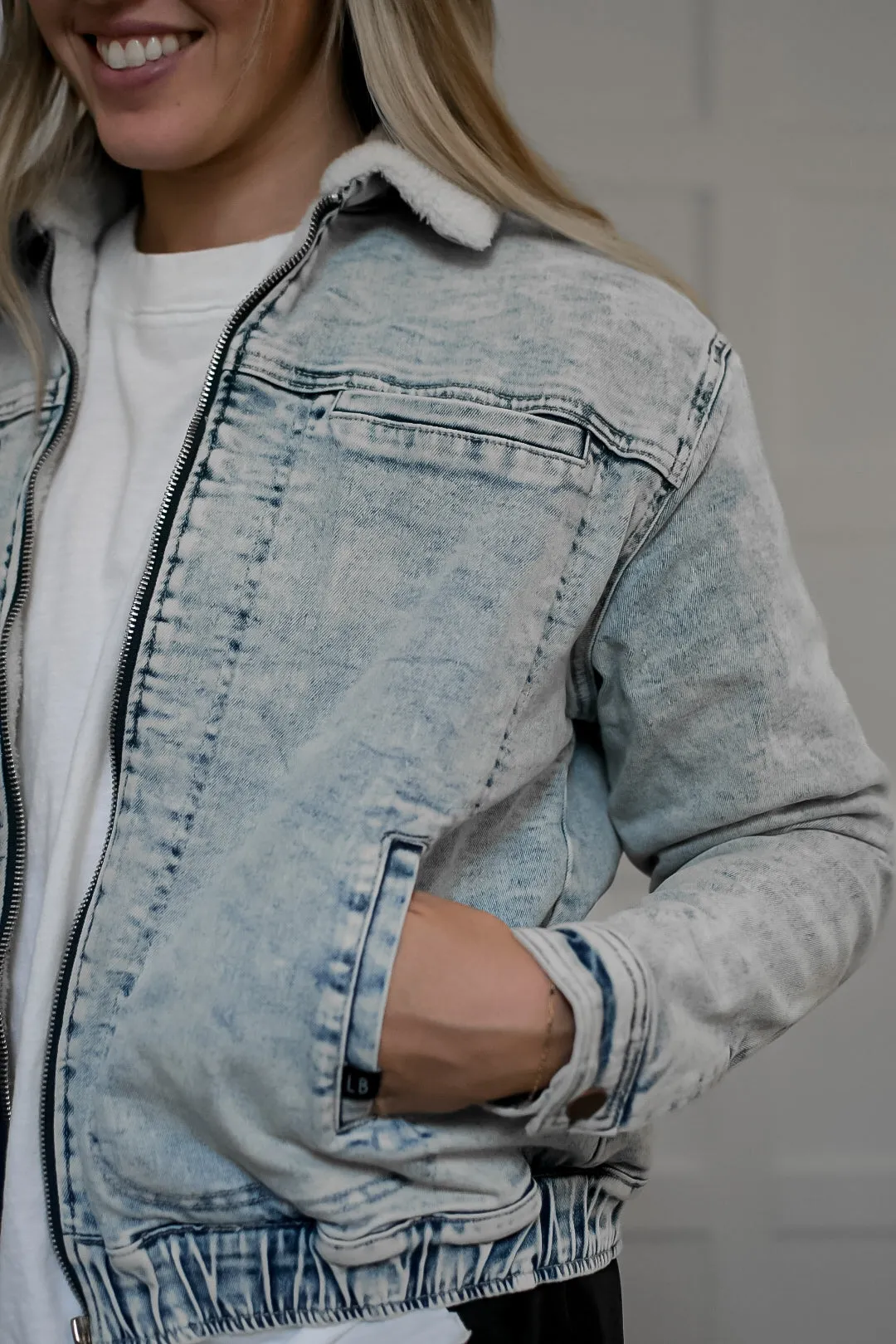 Adult Sherpa Denim Jacket - Light Wash - Imperfect