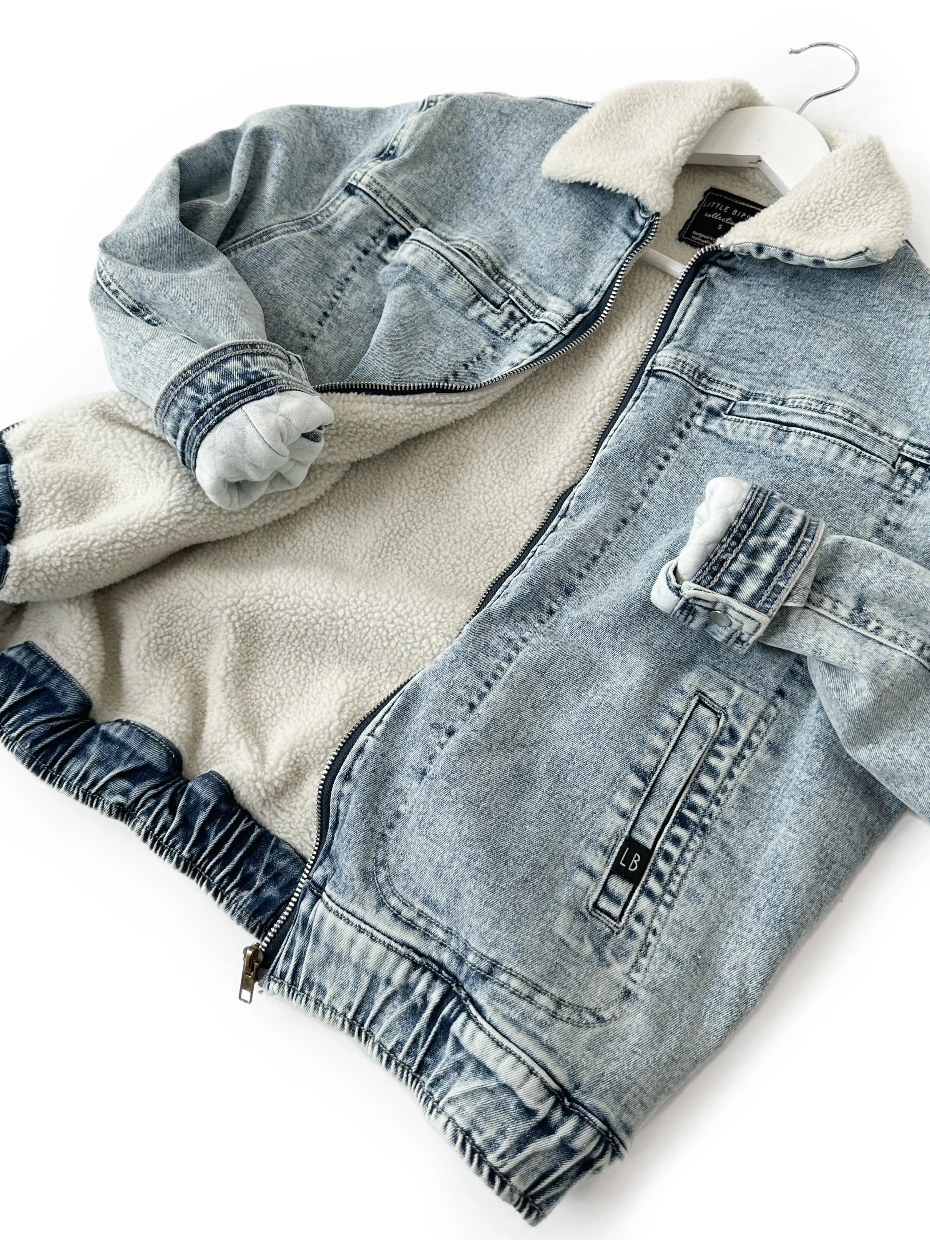 Adult Sherpa Denim Jacket - Light Wash - Imperfect