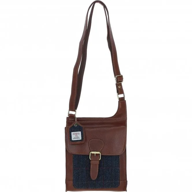 Ashwood Leather & Harris Tweed Crossbody Bag Tan/Navy: TW-24-011-TN