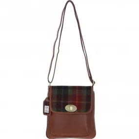 Ashwood Leather & Harris Tweed Twist Lock Crossbody Bag Tan/Green/Red: TW-31-08-TR