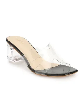 Black Patent Perspex Block Heel Mules