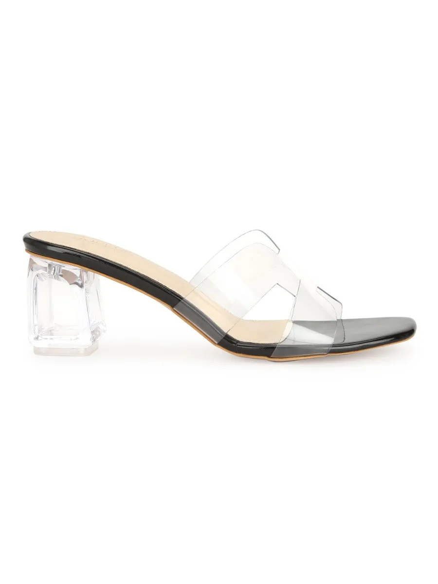 Black Patent Perspex Block Heel Mules