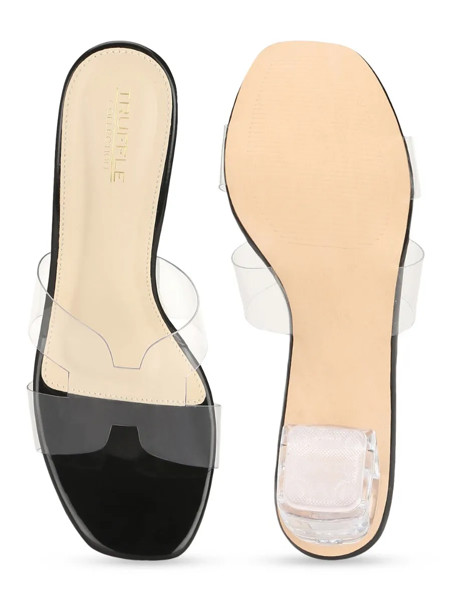 Black Patent Perspex Block Heel Mules