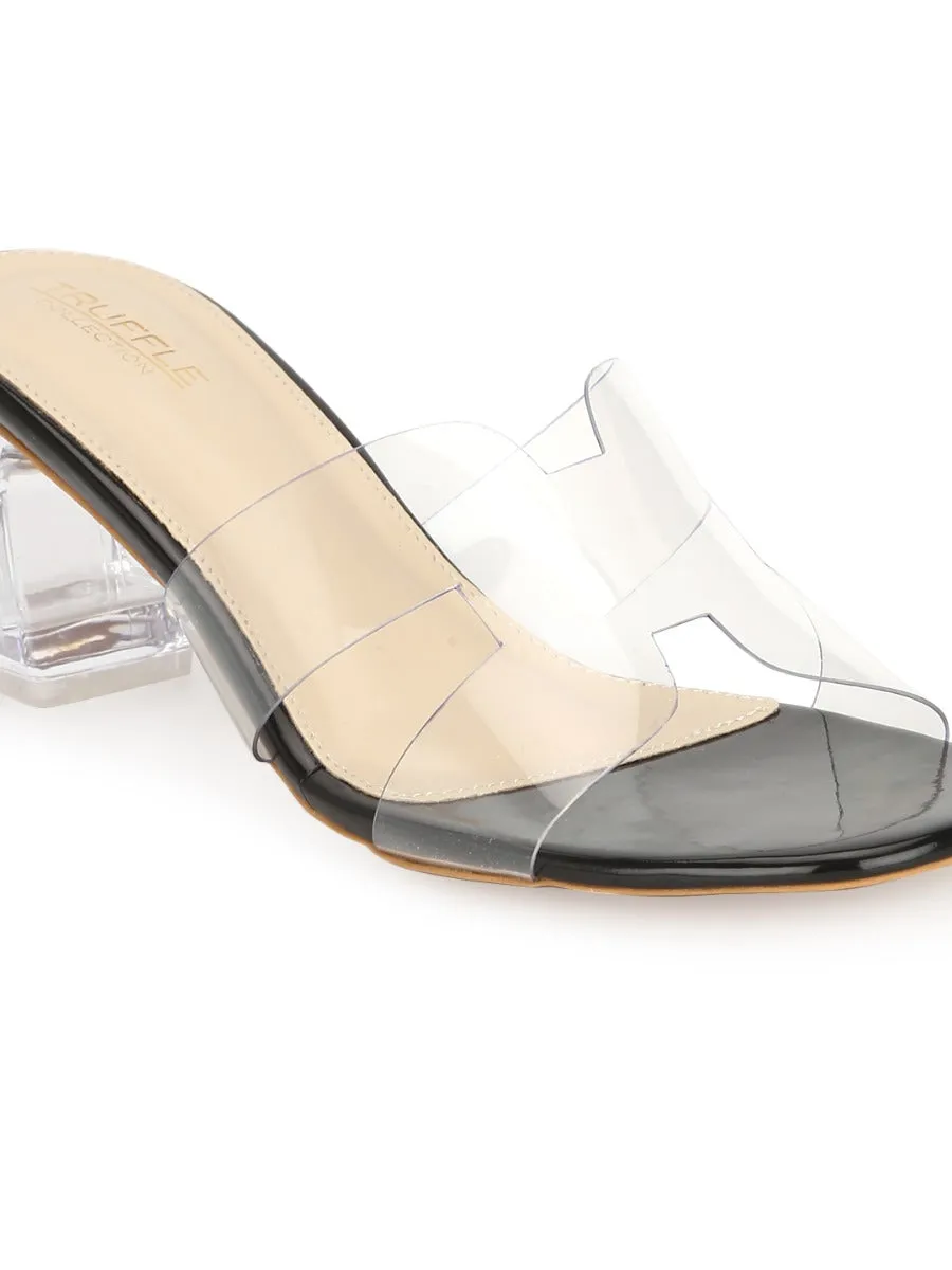 Black Patent Perspex Block Heel Mules