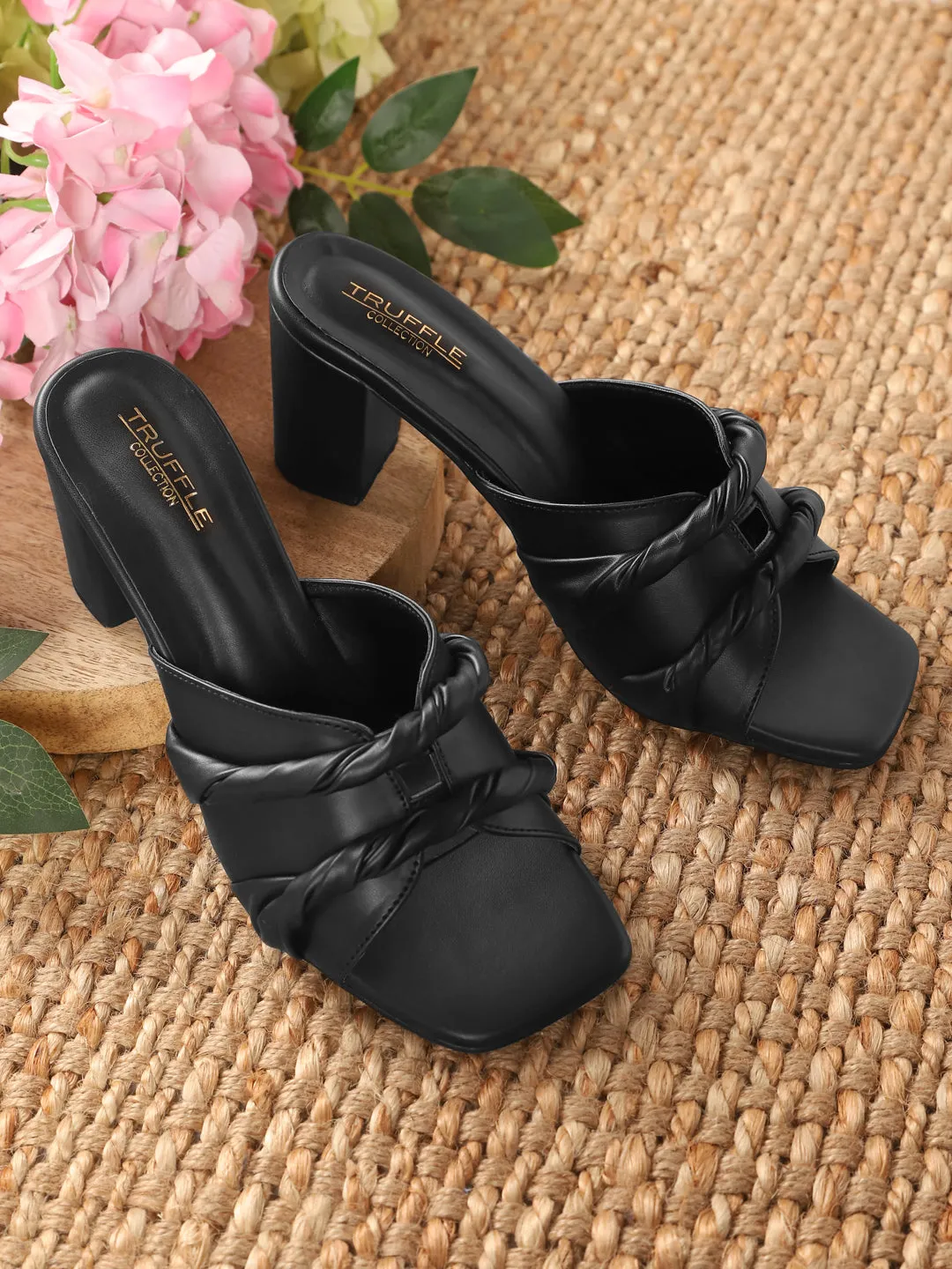 Black PU Block Mules (TC-KL0001-BLK)