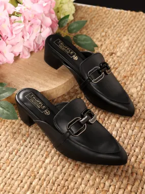 Black PU Block Mules (TC-REN-BL221-BLK)