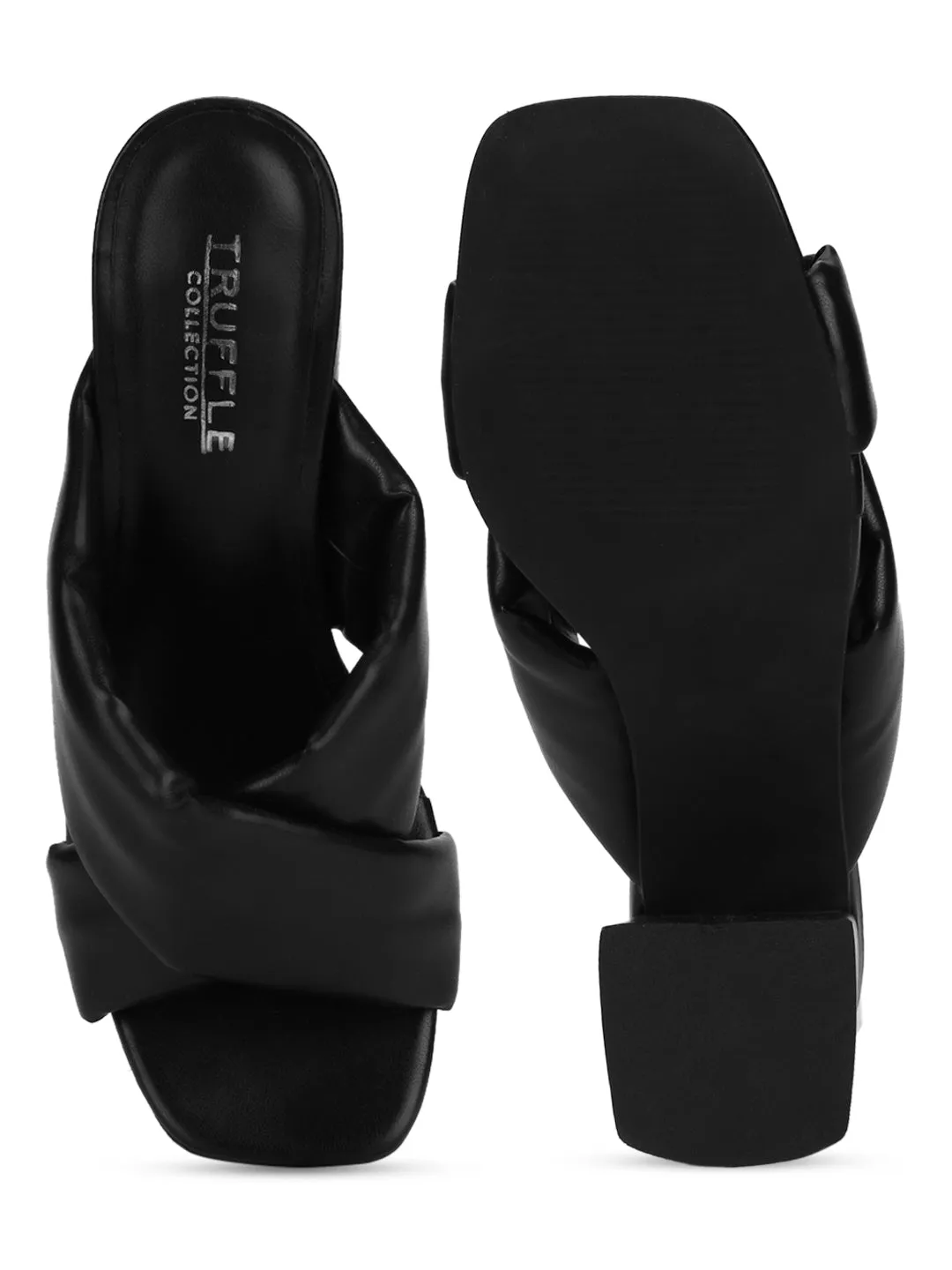 Black PU Crossover Quilted Mules (TC-ST-1230-BLKPU)