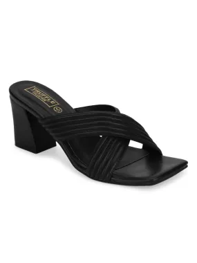 Black PU Crossover Strap Block Mules (TC-SLC-V112-BLK)