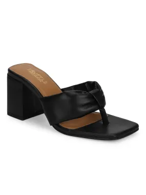 Black PU Flip Flop Block Heel Mules (TC-ST-1227-BLKPU)