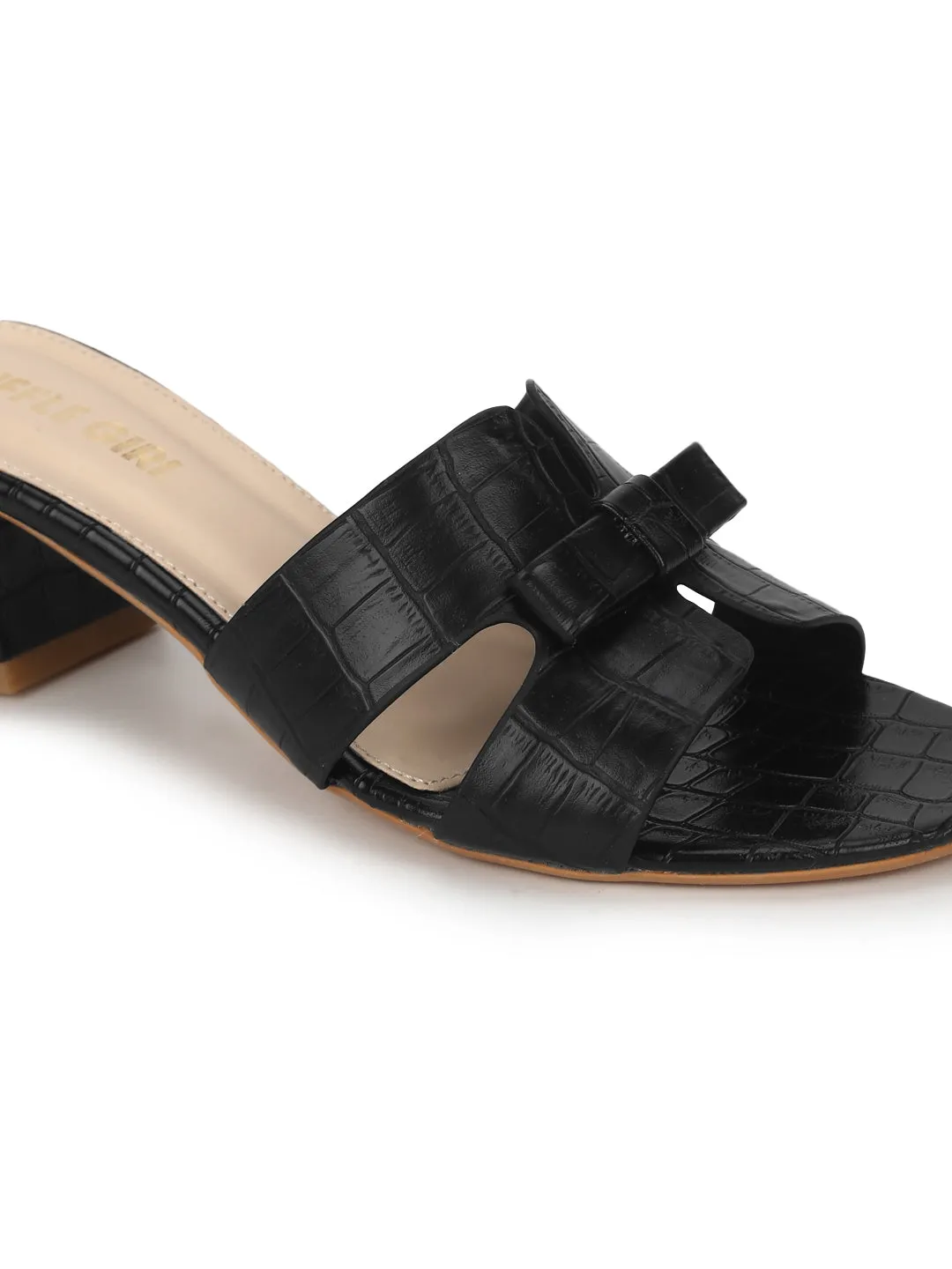 Black PU Low Heel Croc Mules