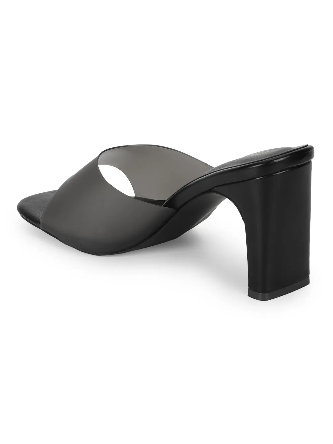 Black PU Perspex Slim Block Heel Clear Mules (TC-SLC-B-74-BLK)