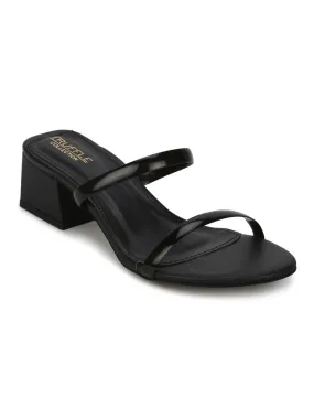 Black PU Slip On Low Heel Mules