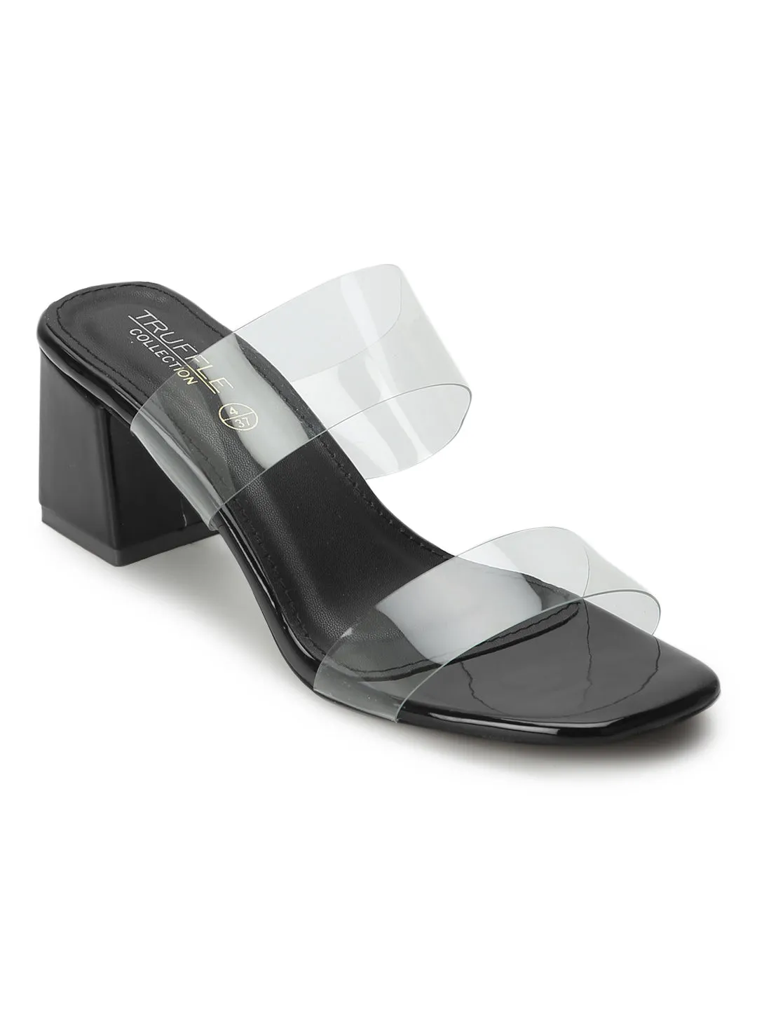 Black PU Slip On Mules With Clear Straps (TC-RLST19-BLK)