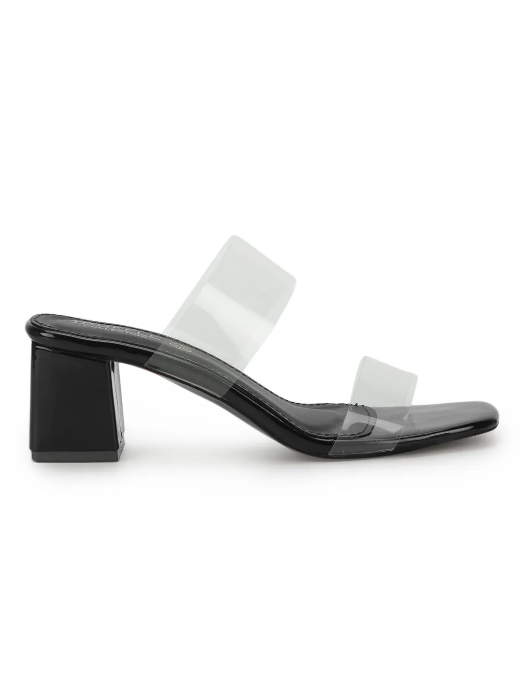 Black PU Slip On Mules With Clear Straps (TC-RLST19-BLK)