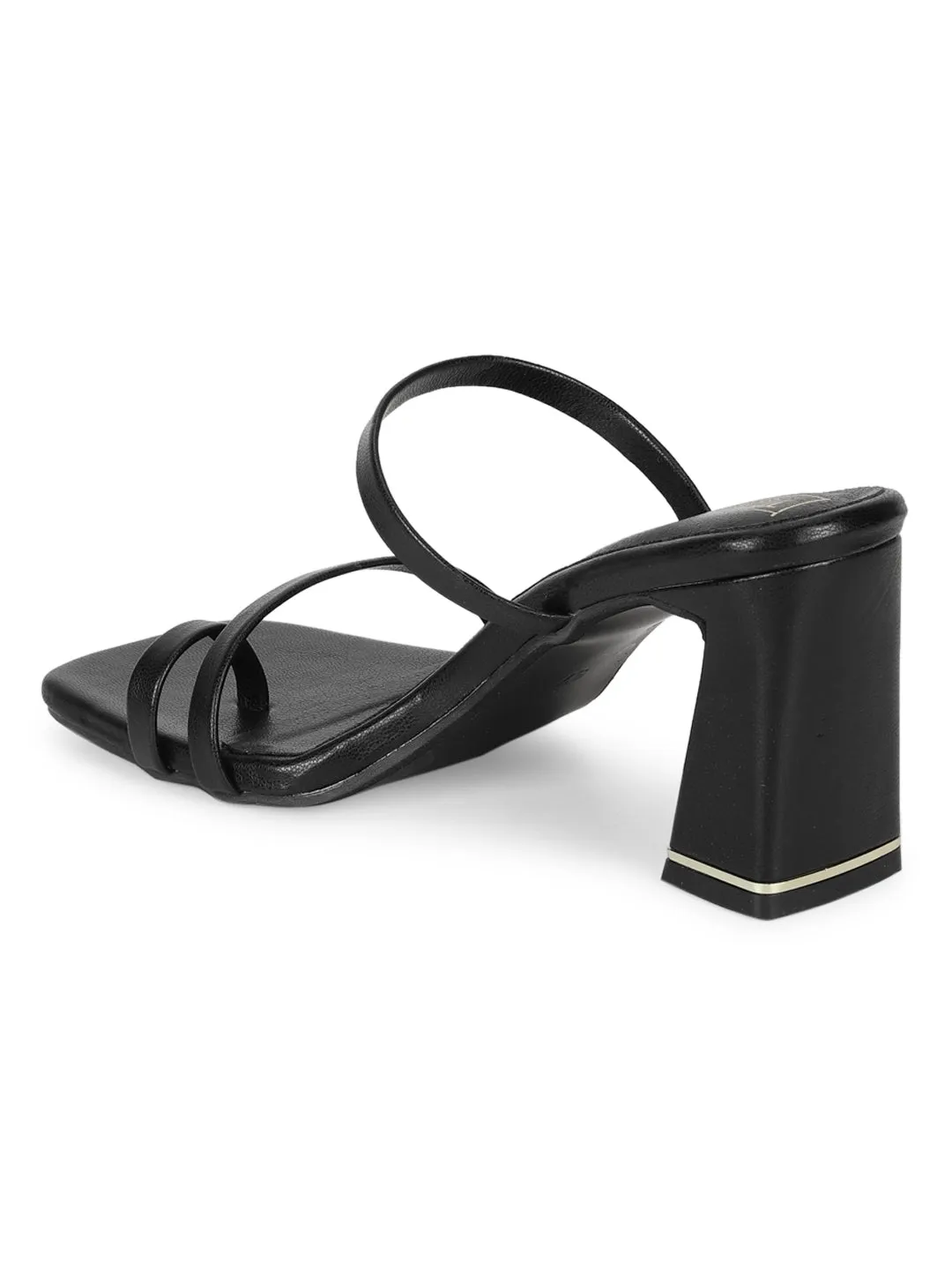 Black PU Strappy Curved Block Heel Mules (TC-SLC-A6-BLK)