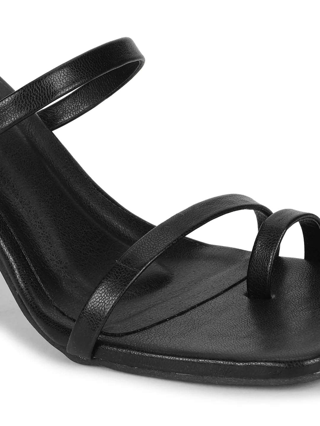 Black PU Strappy Curved Block Heel Mules (TC-SLC-A6-BLK)