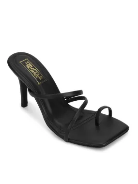 Black PU Strappy Stiletto Heel Mules