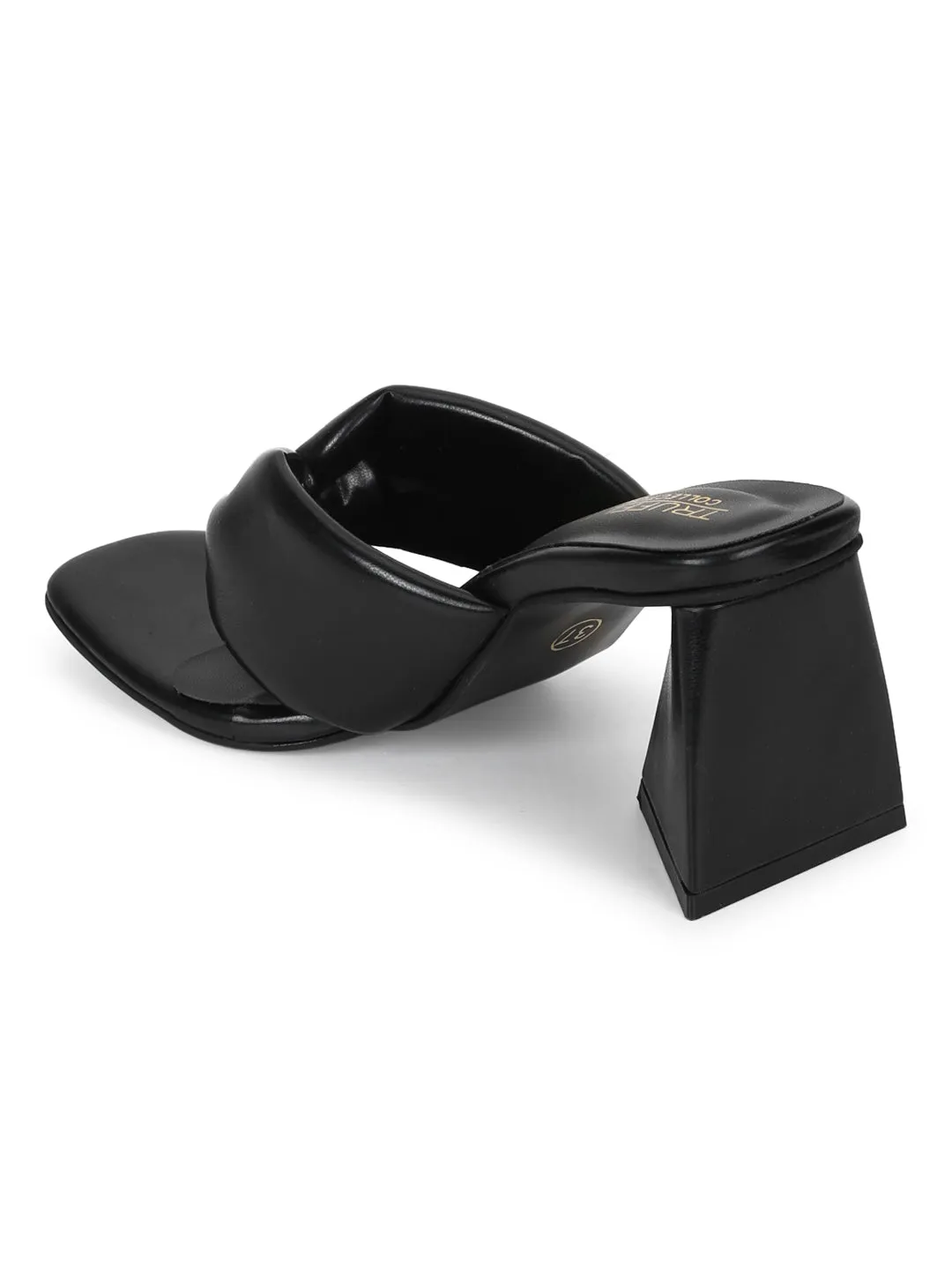 Black PU Triangular Block Heel Mules (TC-SLC-B-75-BLK)