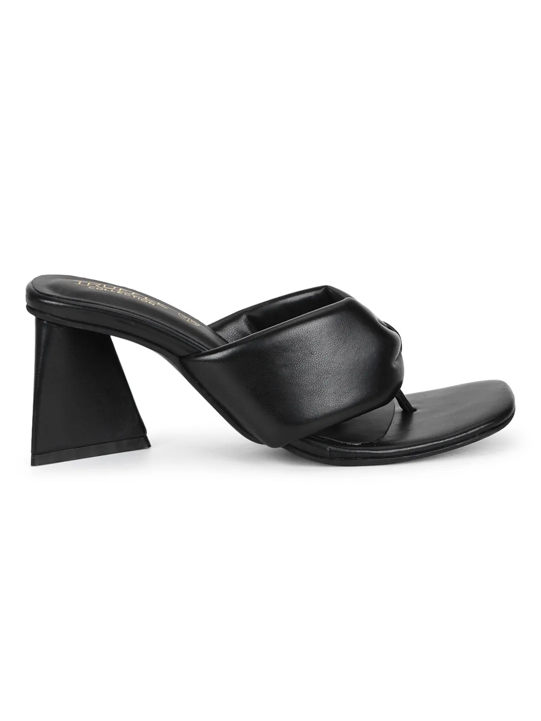 Black PU Triangular Block Heel Mules (TC-SLC-B-75-BLK)