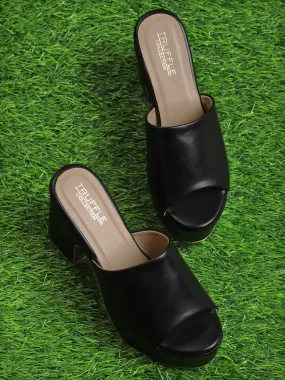 Black PU Wide Strap High Block Heel Mules (TC-ST-1255-BLK)