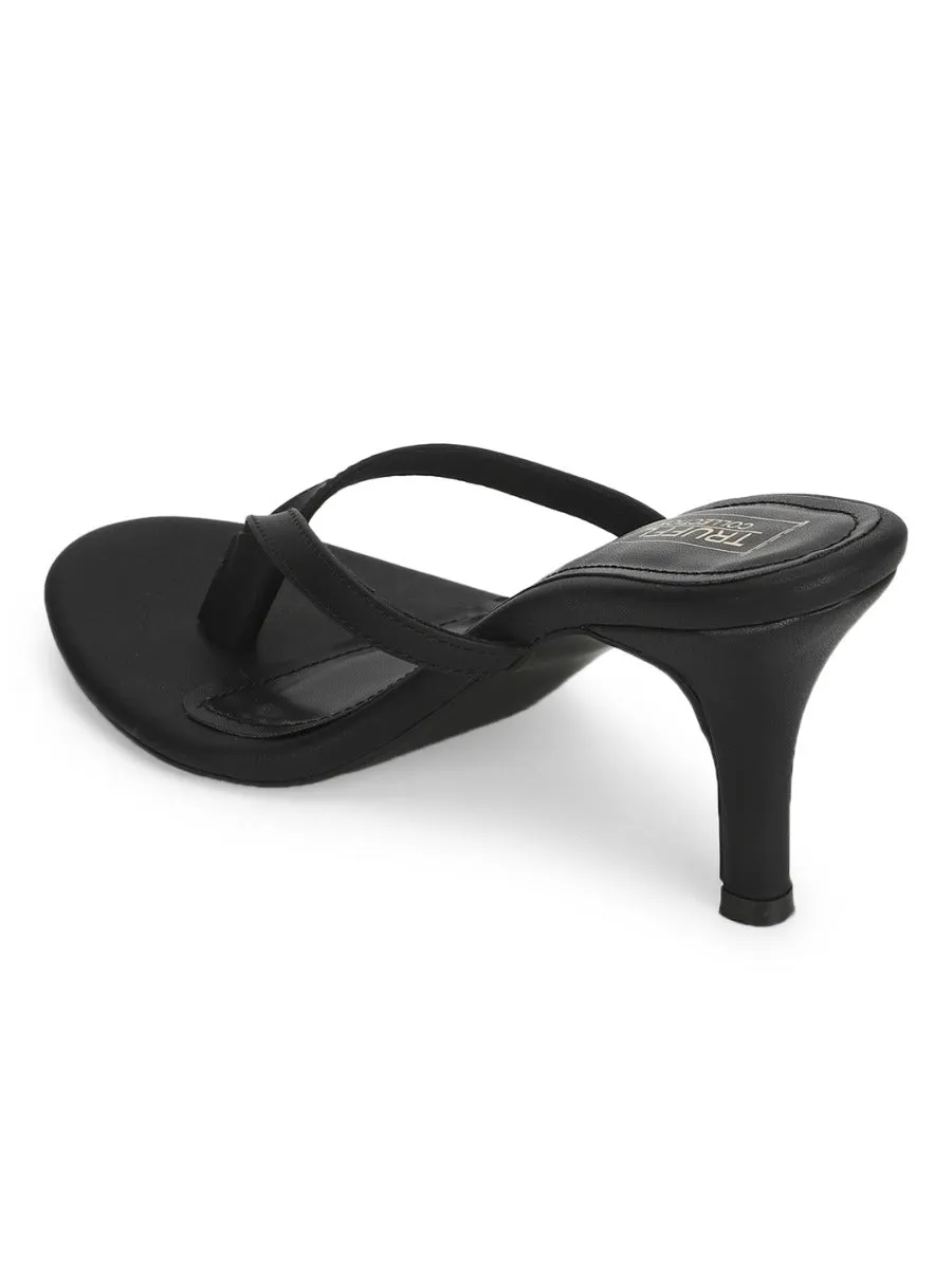 Black Satin Slip On High Heel Mules