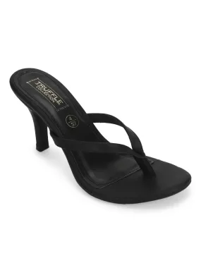 Black Satin Slip On High Heel Mules