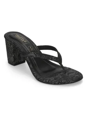 Black Snake PU Slip On High Heel Mules