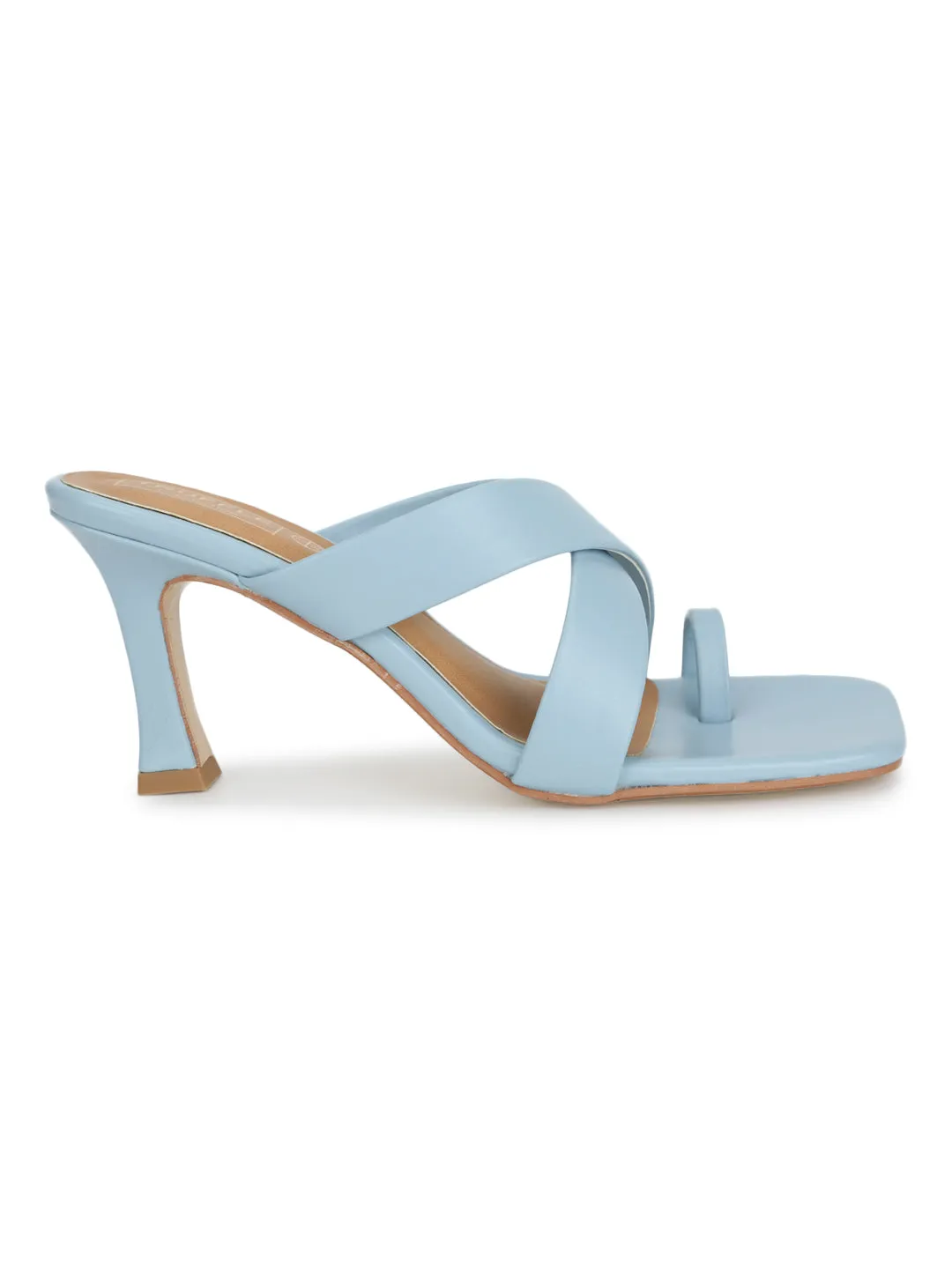 Blue PU Crossover Strap Solid Pattern Stiletto Mules (TC-SLC-A8-BLU)