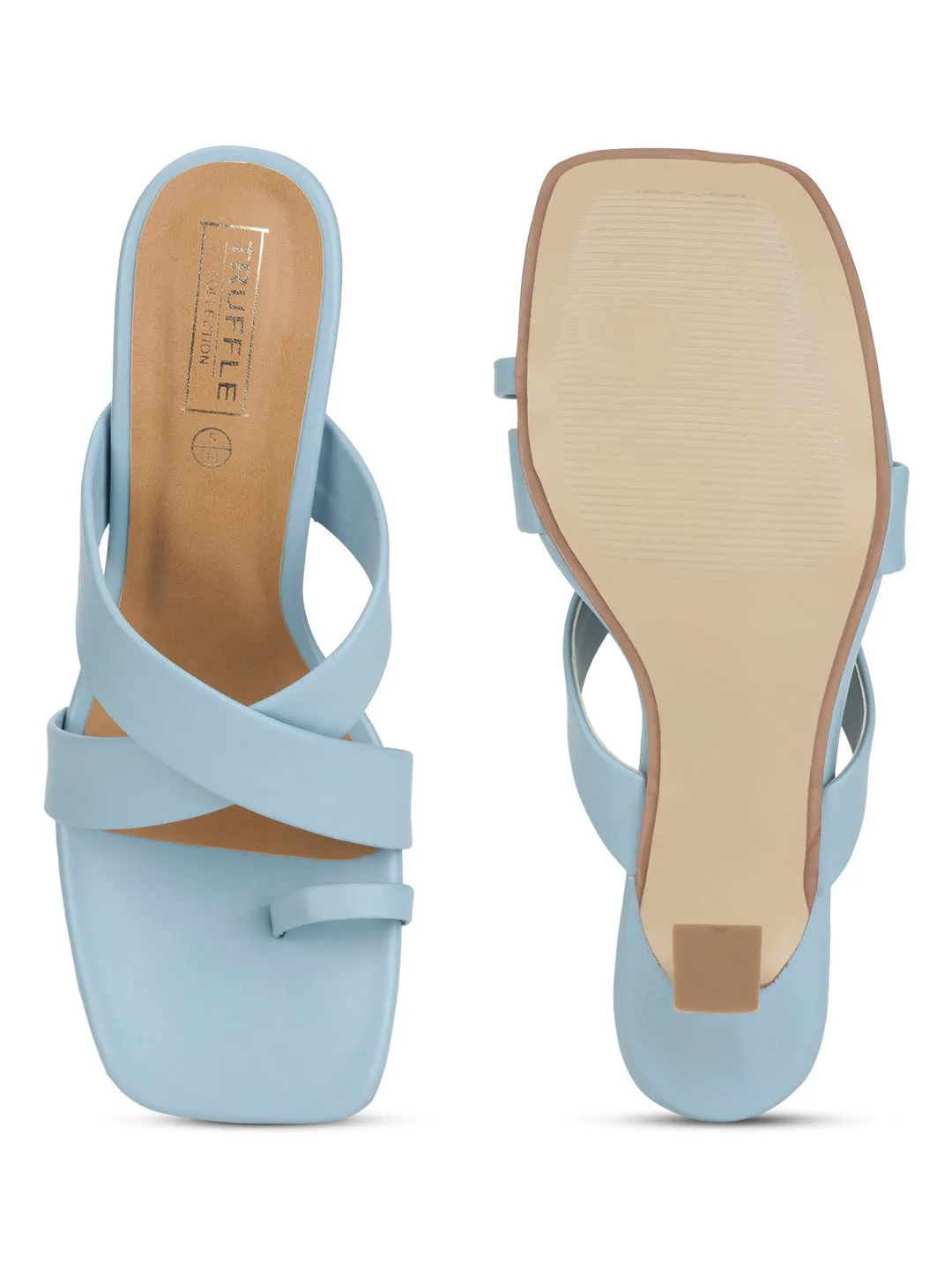 Blue PU Crossover Strap Solid Pattern Stiletto Mules (TC-SLC-A8-BLU)