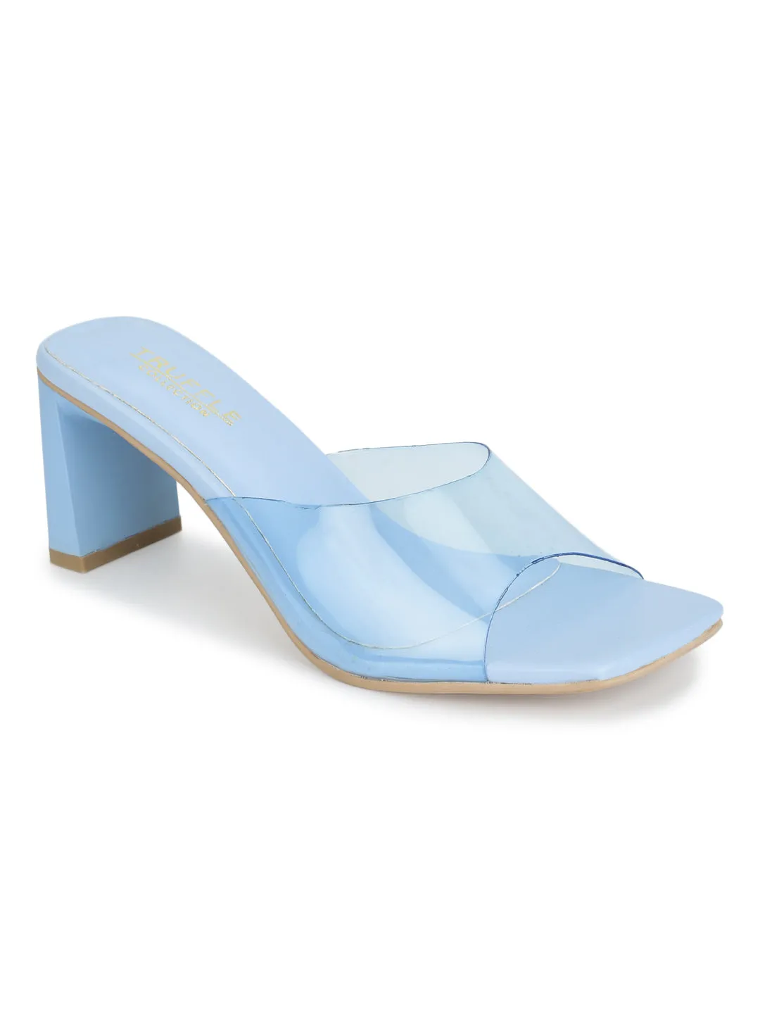 Blue PU Perspex Clear Block Mules (TC-ST-1228-BLUPU)