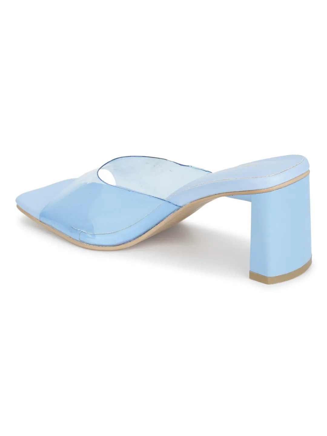 Blue PU Perspex Clear Block Mules (TC-ST-1228-BLUPU)