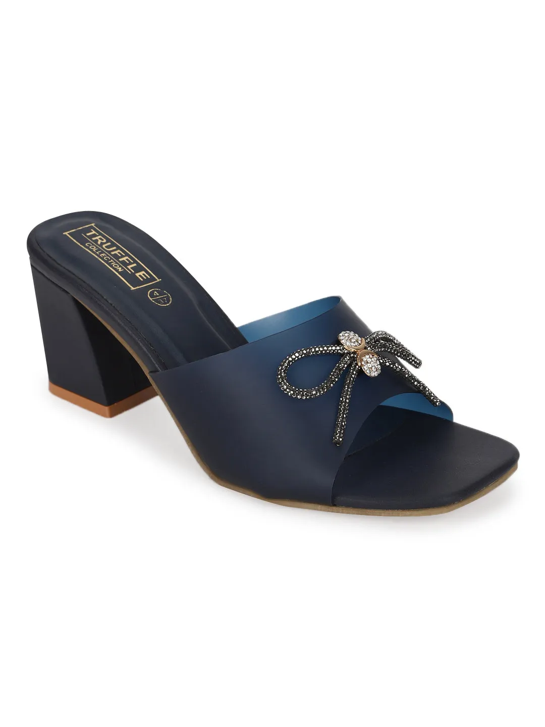 Blue PU Perspex Diamante Bow Clear Mules (TC-SLC-R551-BLU)