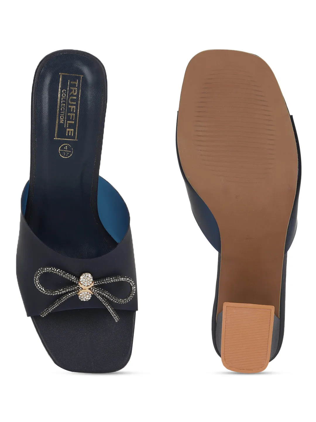 Blue PU Perspex Diamante Bow Clear Mules (TC-SLC-R551-BLU)