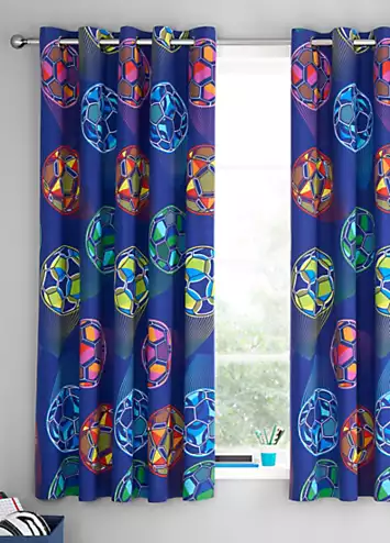 Catherine Lansfield Bright Football Pair of Lined Eyelet Curtains - 167 x 182cm | Kaleidoscope