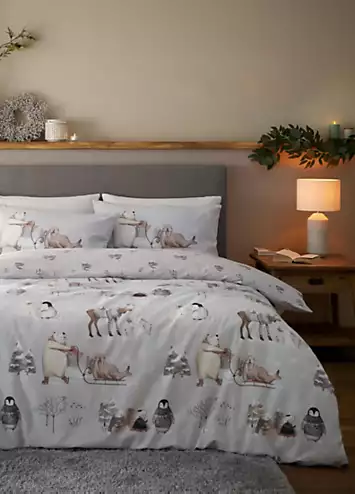 Catherine Lansfield Winter Animals Brushed Cotton Grey Duvet Cover Set | Kaleidoscope