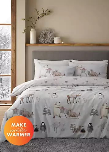 Catherine Lansfield Winter Animals Brushed Cotton Grey Duvet Cover Set | Kaleidoscope