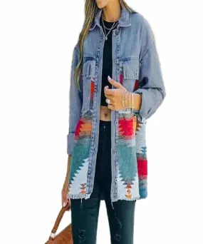 Cezele Women's Aztec Denim Jacket