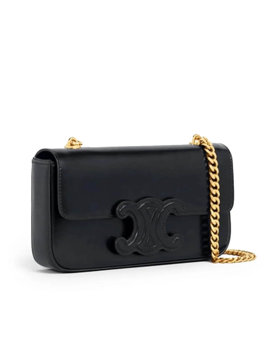 Chain Shoulder Bag Cuir Triomphe In Shiny Calfskin in Black