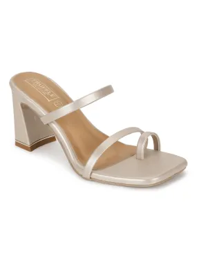 Champagne Gold PU Strappy Curved Block Heel Mules (TC-SLC-A6-GLD)