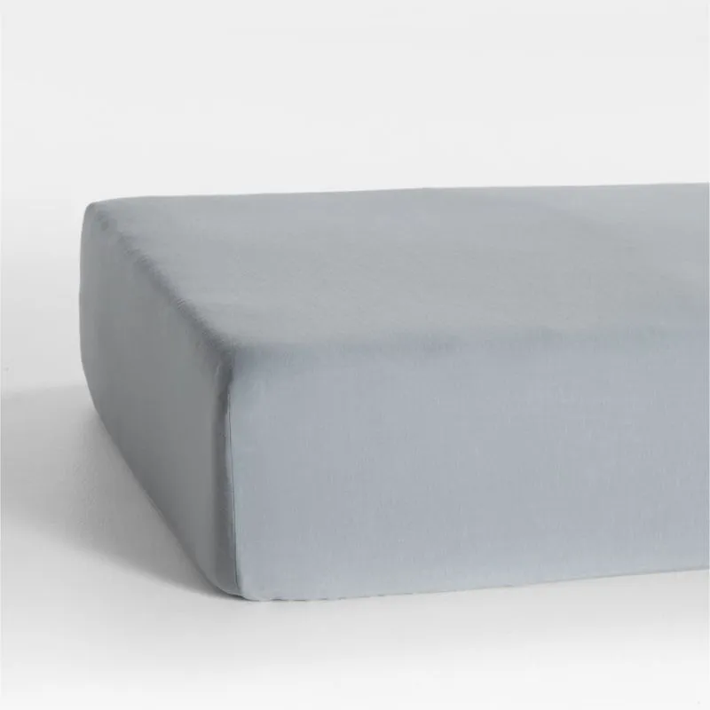 Crate&Barrel Baby's First Blue Organic Cotton Heathered Jersey Baby Crib Fitted Sheet