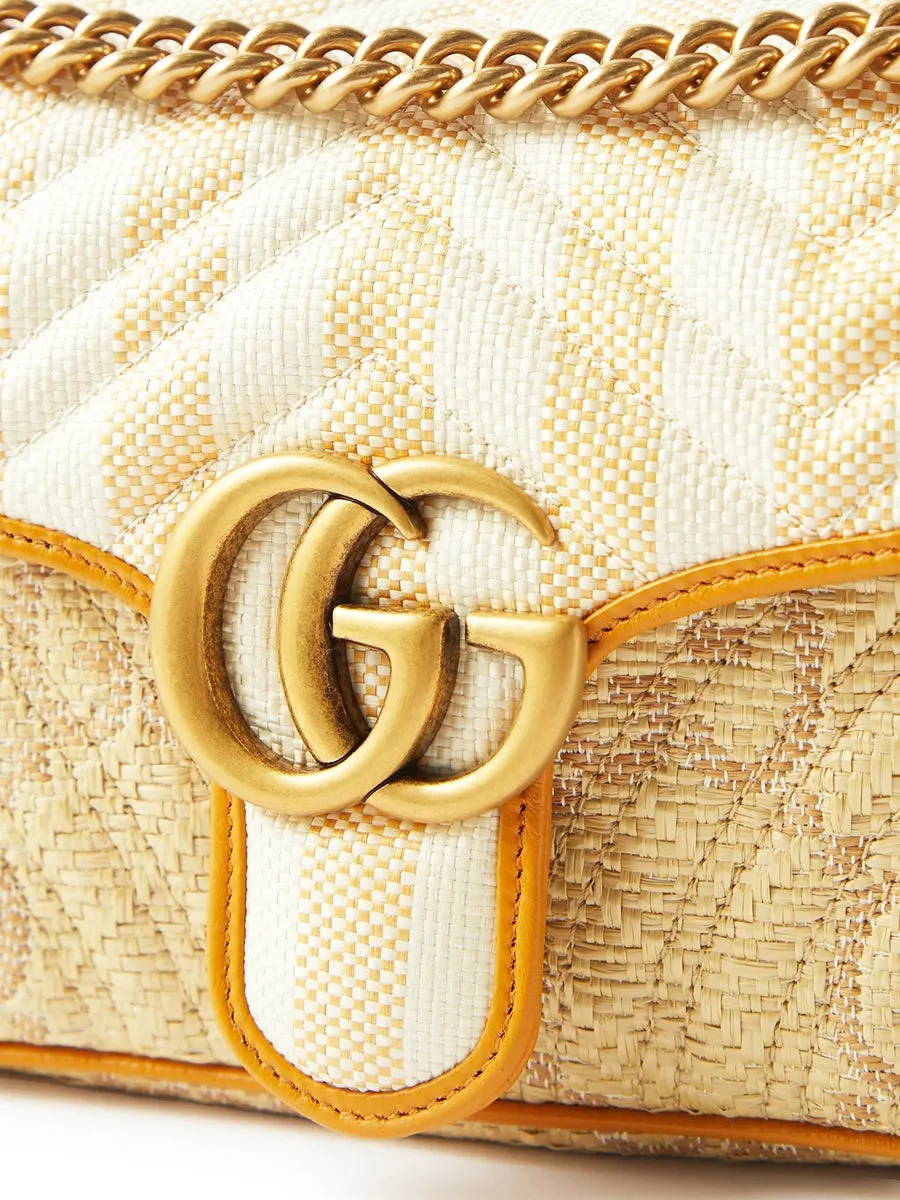 GG Marmont Matelasse Shoulder Bag in Off White and Beige Raffia Effect