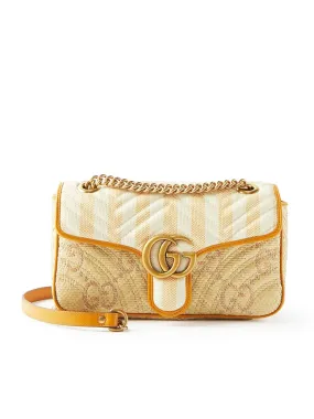 GG Marmont Matelasse Shoulder Bag in Off White and Beige Raffia Effect