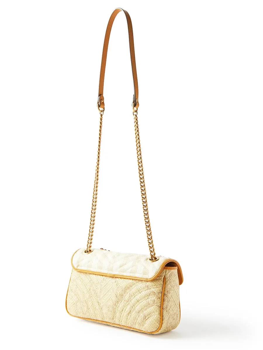 GG Marmont Matelasse Shoulder Bag in Off White and Beige Raffia Effect