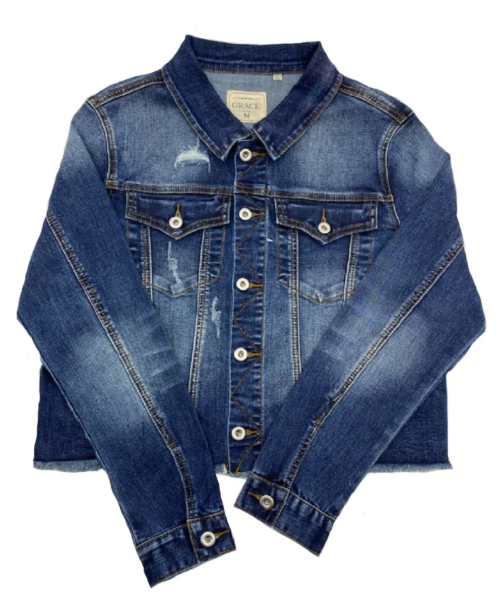 Grace In LA Women's Basic Denim Jacket