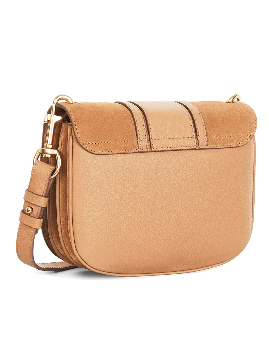 Hana Leather & Suede Shoulder Bag in Coconut Brown