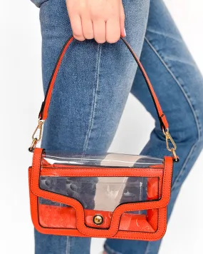 Hayley Leather Trim Clear Crossbody Bag - Orange