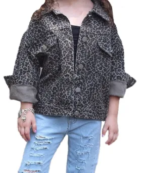 Kids Charm Girls' Cheetah Print Denim Jacket